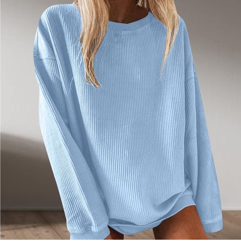 Blue Oversized Ribbed Long Sleeve - Picture 2 of 5
